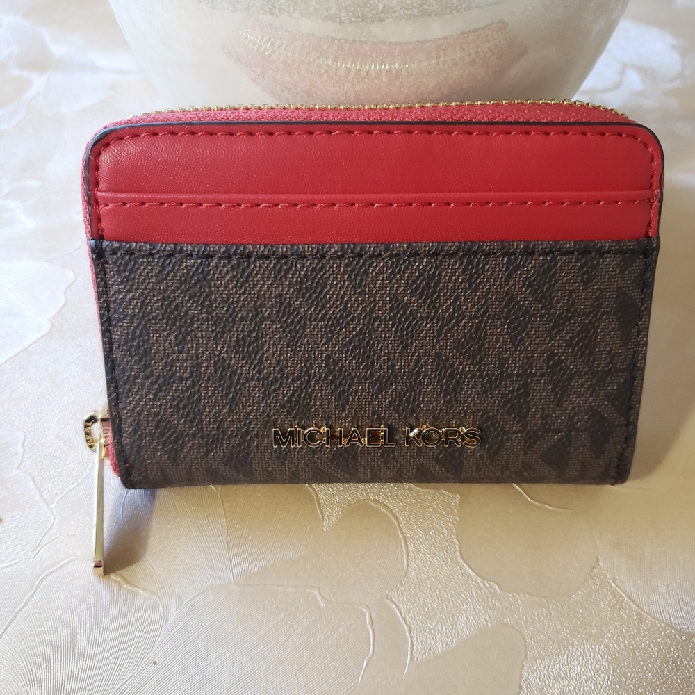 Michael kors Zip around MD cards case wallet Brown red